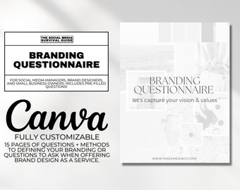 Branding Questionnaire | Branding Questions | Branding Workbook | Client Questionnaire | Social Media Questionnaire | Canva Branding Packet