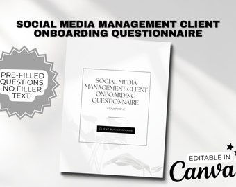 Social Media Management Client Onboarding Questionnaire | Client Welcome Guide | Canva Template | Onboarding Guide | Client Onboarding