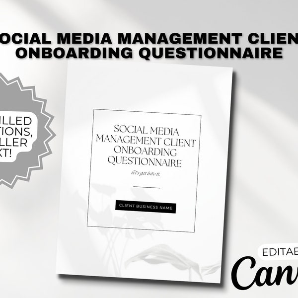 Social Media Management Client Onboarding Questionnaire | Client Welcome Guide | Canva Template | Onboarding Guide | Client Onboarding
