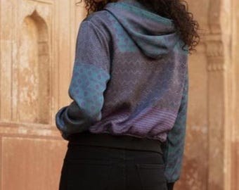 Recycled Sari Bomber Jacket | Silk Blend Boho Jacket | One of a Kind Handmade Jacket