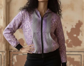 Recycled Sari Bomber Jacket | Silk Blend Boho Jacket | One of a Kind Handmade Jacket