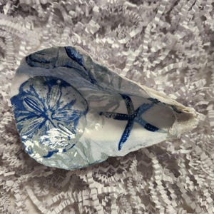 Coastal Inspired Decoupage Oyster Shell Ring Dish/Trinket Dish