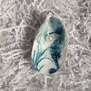Handmade Decoupage Oyster Shell Ring Dish/Trinket Dish