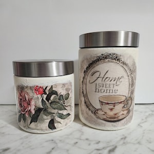 Home sweet home hand painted glass tea coffee sugar canister set home decor