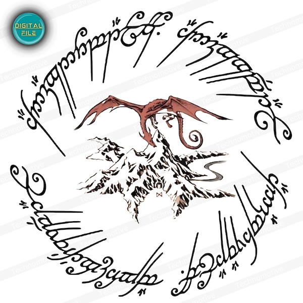 Lord of the Rings, Smaug Elvish Circle Figure, Tattoo Lotr Figure, Lotr Lonely Mountain, Middle Earth Map, Digital Svg, Png, Pdf, Jpg Files