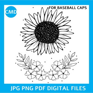 Sonnenblume Floral Baseball Hut Brennendes Design, Ball Cap Ball Muster, DIY Pyrographie Vorlage, Gebrannter Hut, digitaler Download, png pdf jpg