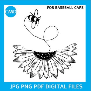 Biene summender Sonnenblumen Baseballhut Brennendes Design, Blumen Baseballkappe, DIY Pyrographie Vorlage, Laser Gebrannte Hut, Digitale Dateien png pdf jpg