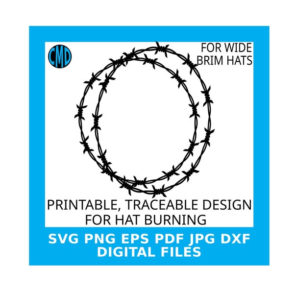 Barbed Wire Hat Burning Design, Cowboy Hat Burning Pattern, Traceable Rustic West Template, Rodeo Festival, Wide Brim Hats, Digital Download