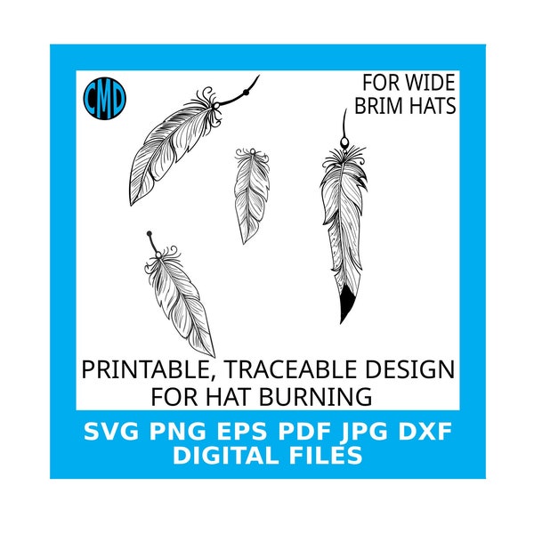 Bohemian Feathers Hat Burning Design, Wide Brim Hats, Festival Fashion Accessory, Pyrography, Western Wear, Boho Chic Style, Digital Files