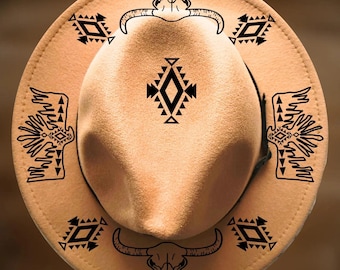 Aztec Skull Thunderbird Hat Burning Design, Narrow Brim Pattern, Easy Burn, Digital Download