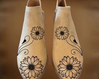 Sunflower Swirls Boot Burning Design,  Boot Pyrography Pattern, Floral, Digital Download