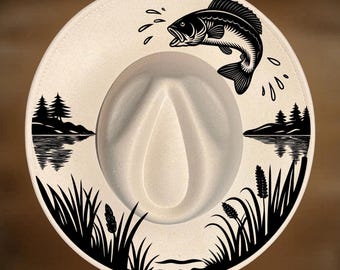 Leaping Bass Hat Burning Design,  Wide Brim Pyrography Pattern, Easy To Burn, Digital Download