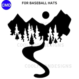 River and Trees Baseball Hat , Mountain Scene Pattern, For Ball Caps, DIY Pyrography Template, Burned Hat, Digital Download, svg png pdf jpg