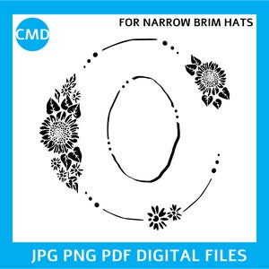 Sonnenblumen-Hutschablone mit schmaler Krempe, Hutkrempe-Vorlage, Hutdekoration, Gebrannter Hut-Design, Sonnenblume-Fedora-Muster