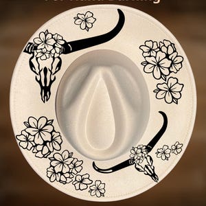 Hat Burning Design Floral Skull Wide Brim Pattern, Hand Pyrography Digital Download