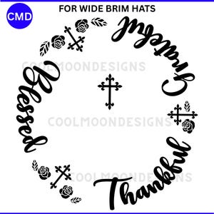 Traceable Thankful Grateful Blessed Hat Burning Design, Christian Cross Pattern, For Wide Brimmed Hats, Pyrography Digital Download SVG