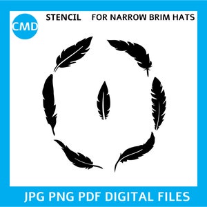Digital Design files for making Stencils For Hat Burning, Feathers 2,  Narrow Brim Hat Burning Stencil Digital Design, PNG PDF JPG Files