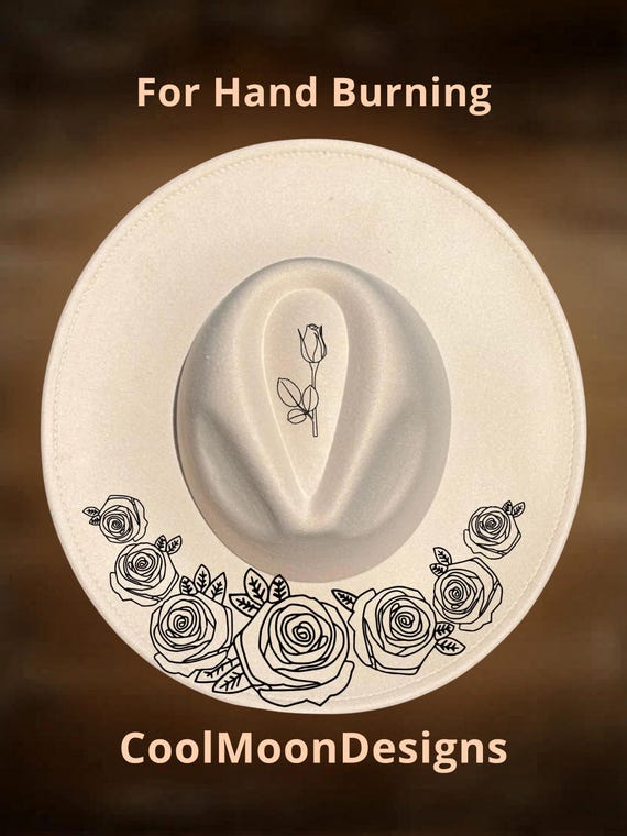 Rose Bud Wide Brim Hat Burning Design, Floral Hand  display picture 2