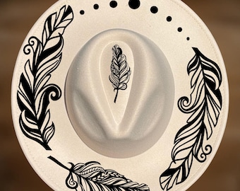Bohemian Feathers Hat Burning Design, Wide Brim Pyrography Pattern, Easy Burn, Digital Download