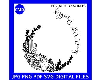 Chapéu de cacto pera espinhosa doce com design de queima, modelo de pirografia, abas largas, padrão de cactos, compatível com laser, arquivos digitais png pdf jpg SVG
