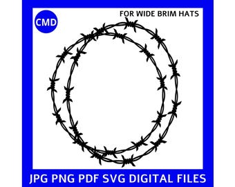 Barbed Wire Hat Burning Design, Barb Wire Pattern, Laser Friendly, Pyrography Template, For Wide Brim Hats, Digital Files png pdf jpg SVG