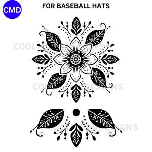 Gorra de béisbol con estampado floral tribal, para gorra, plantilla de pirograbado, sombrero quemado, descarga digital (svg, png, pdf, jpg)