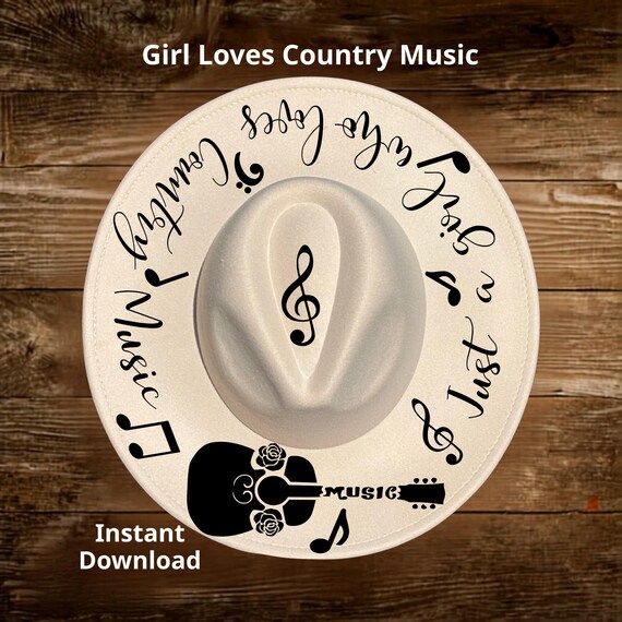 Just A Girl Who Loves Country Music Hat Burning Design, For Wide Brims, Laser Friendly, Pyrography Template, Digital Files png pdf jpg SVG