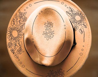 Sunflower Narrow Brim Hat Burning Design, Floral Tracing Burn Pattern, Digital Download