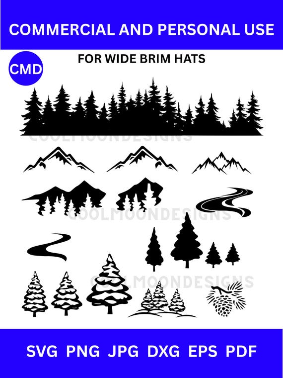 Hat Band Burning Design | Tree Mountain Pattern | Pyrography Stencil | Wide Narrow Brims