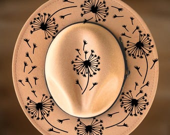 Dandelion Hat Burning Design, Narrow Brim Western Floral Pattern, Easy Pyrography Pattern for Beginners