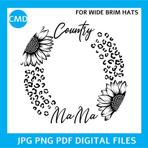 Country Mama Hat Burning Digital Design, Sunflower and Leopard Print ...