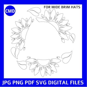 Sonnenblume Half Hat Brennendes Design, für breite Krempen, Sonnenblumenmuster, Laser-freundlich, Pyrographie Vorlage, digitale Dateien png pdf jpg SVG