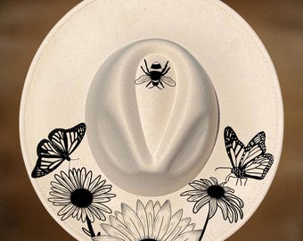Wildflowers Butterfly Bee Hat Burning Design,  Wide Brim Pattern,, Digital Download
