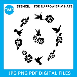 Stencils For Hat Burning, Hummingbird, Digital Design for making Hat Burning Stencils,For  Narrow Brim Hats, PNG PDF JPG Files