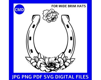 Chapéu de peônias em forma de ferradura com design de queima, estampa floral, amante de cavalos, compatível com laser, modelo de pirografia, arquivos digitais png pdf jpg SVG