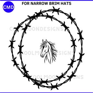 Barbed Wire and Horse Hat Burning Design Narrow Brim Hats  Digital Download png jpg pdf svg  Pyrography  Hand or Laser Burnable