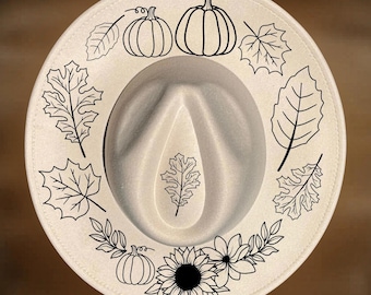 Fall Pumpkin Hat Burning Design,  Wide Brim Pyrography Pattern, Hand Burn Digital Download