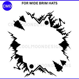 Mountains and Trees Hat Burning Design, Pine Trees Pattern, Laser Friendly, Pyrography Template, Wide Brims, Digital Files png pdf jpg SVG