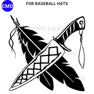 Gorra de béisbol con cuchillo nativo, nativo americano, patrón de cuchillo, para gorras, plantilla de pirograbado, gorra quemada, descarga digital, SVG, PNG, PDF, JPG