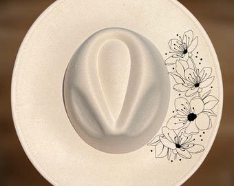 Cherry Blossom Wide Brim Hat Burning Design, Traceable Pattern, Beginner Friendly Template