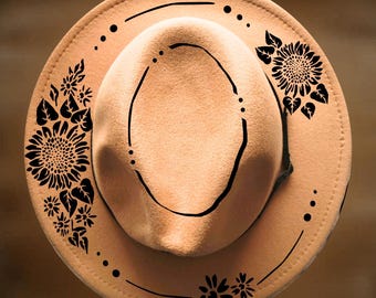 Hat Burning Design, Sunflower Narrow Brim Pyrography Pattern, Easy Beginner Template, Digital Download