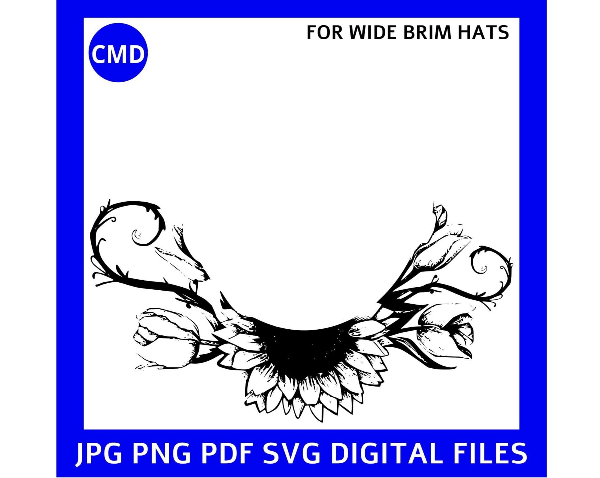 Sunflower and Tulips Hat Burning Design, Sunflower Pattern, Wide Brim Hats, Laser, DIY Pyrography Template, Digital Files png jpg pdf SVG