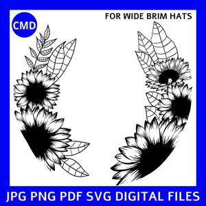 Sonnenblumenblätter Hut mit breiter Krempe Brennendes Design, Sonnenblumen Hutmuster, Vorlage für Laser, Laser freundlich, digitaler Download png pdf jpg SVG