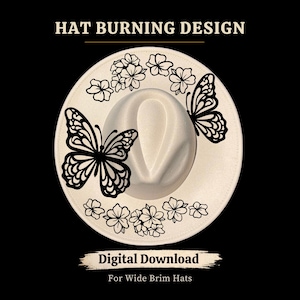 Butterfly Floral Hat Burning Design DIY Pyrography Template Wide Brim Digital File