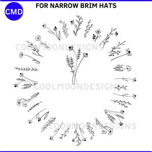 Wildflower Hat Burning Design, Pyrography Template, Print Trace Burn, For Narrow Brimmed Hats, Digital Download, DIY Hat Burning Tool