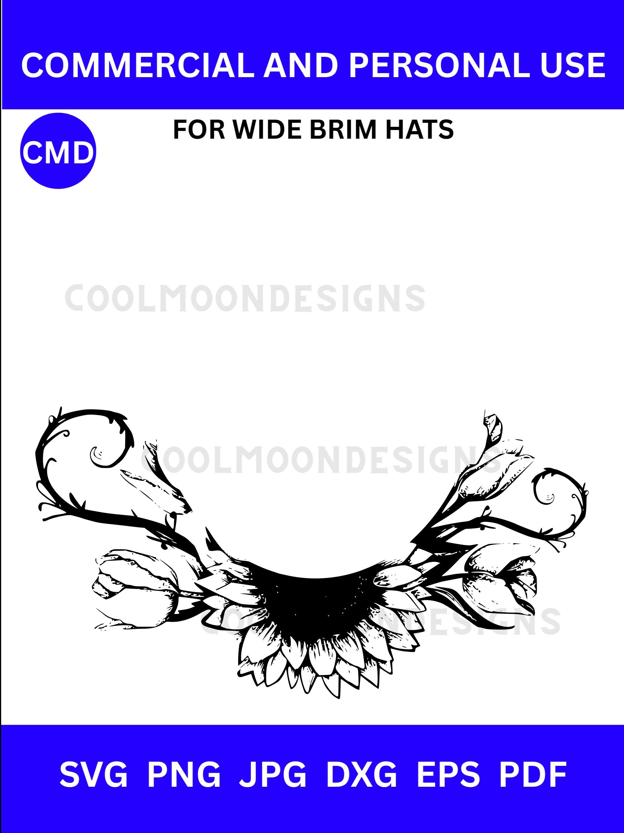 Sunflower and Tulips Hat Burning Design, Sunflower Pattern, Wide Brim Hats, Laser, DIY Pyrography Template, Digital Files png jpg pdf SVG