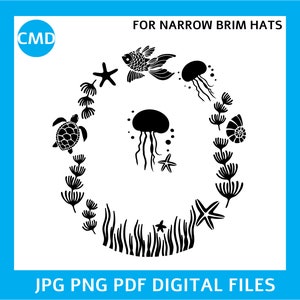 Stencils For Hat Burning, Ocean Creatures Hat Burning Pattern, Narrow Brim Hats, Hat Brim Stencil, Burnt Burn Fedora, Digital Files