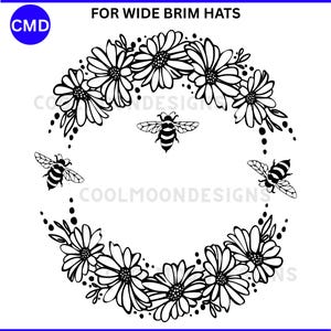 Daisy and Bee Hat Burning Design, WIDE Brim Hats, Nature, Traceable Pyrography Art, Trendy Boho Chic Fashion, Music Festival, Digital Files