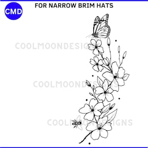 Cherry Blossom Butterfly Narrow Brim Hat Burning Design, Cherry Blossoms Pattern, Burned Hat Floral Template, Digital Files png jpg pdf svg