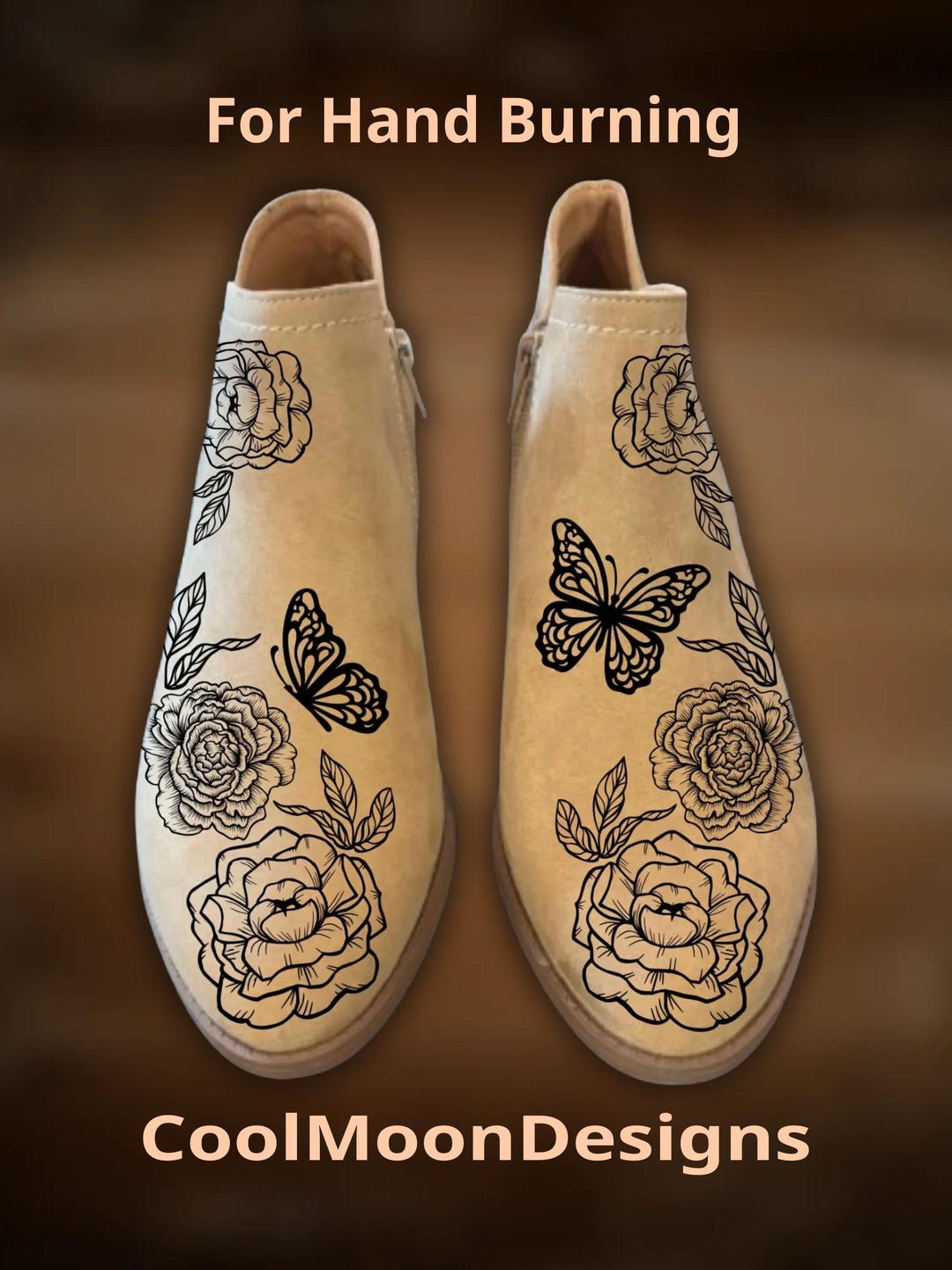 Butterfly Floral Boot Burning Design, Ankle Boots Pattern,, Digital ...